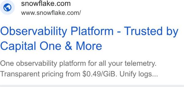 Snowflake Google ad: