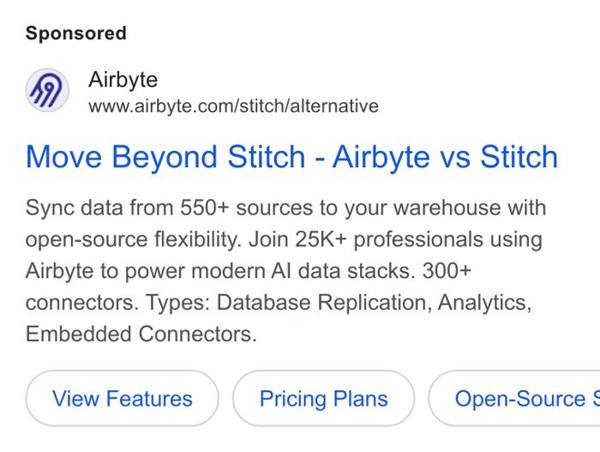 Airbyte Google ad: