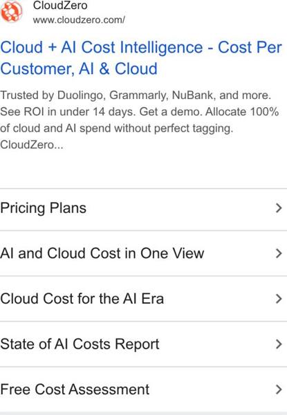 CloudZero Google ad: 