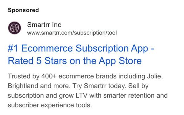 Smartrr Google ad:
