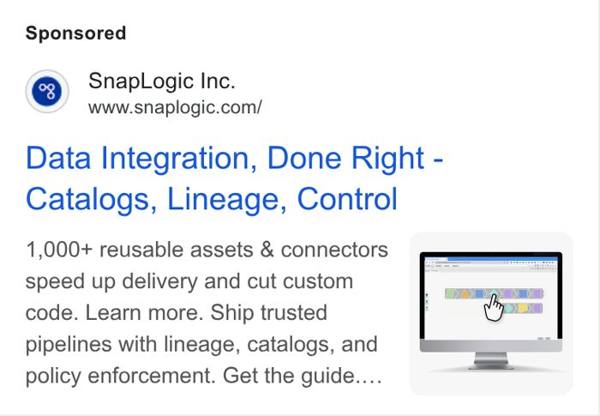 SnapLogic Google ad: 
