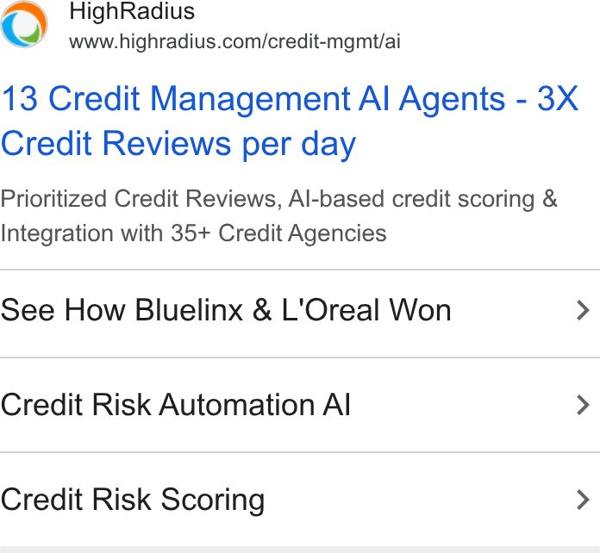 HighRadius Google ad: 