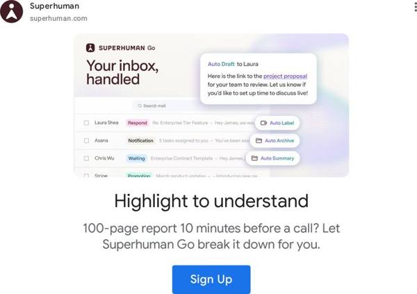 Superhuman Google ad: