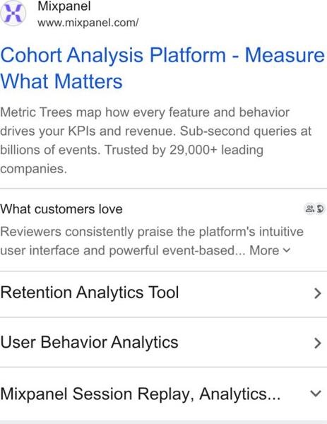 Mixpanel Google ad: Search text ad
