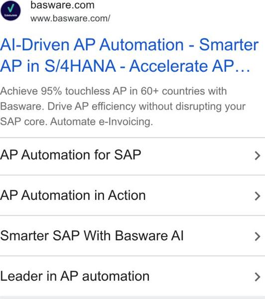 Basware Google ad: