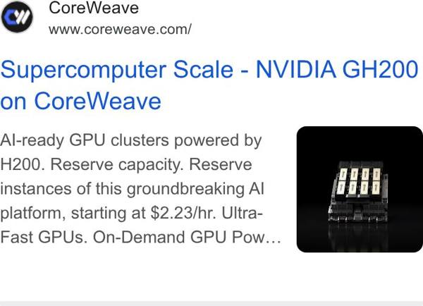 CoreWeave Google ad: