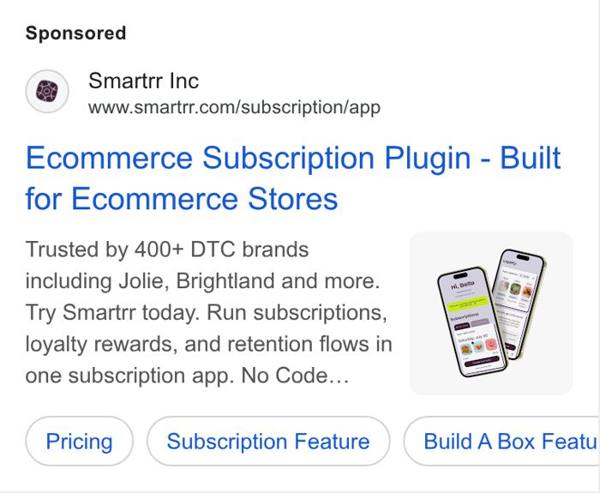 Smartrr Google ad: