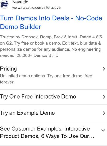 Navattic Google ad: