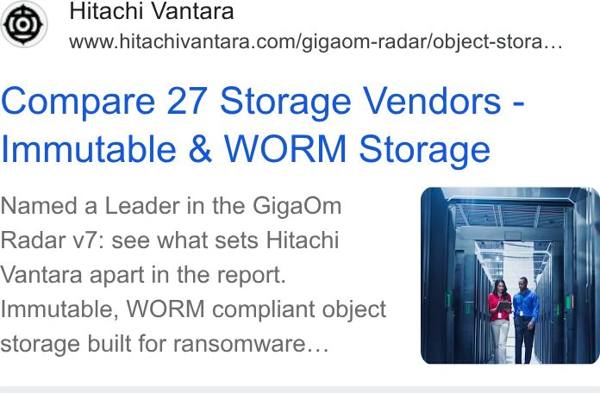 Hitachi Vantara Google ad: