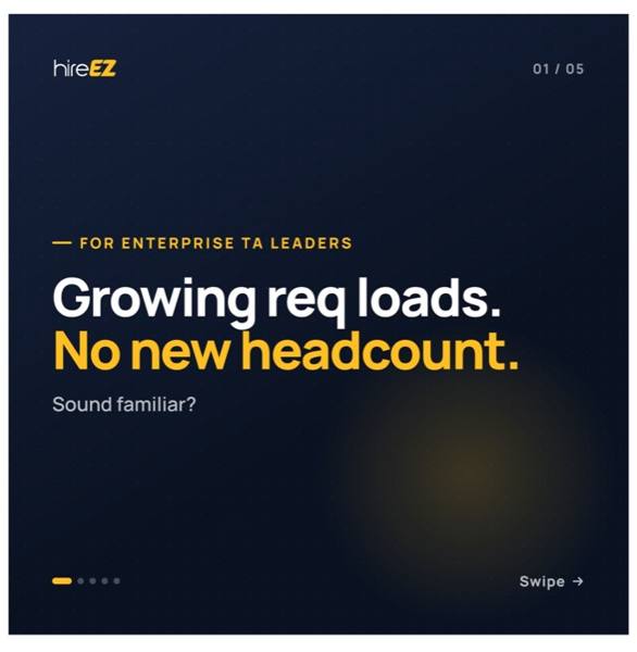 hireEZ LinkedIn ad: Growing req loads. No new headcount. Sound familiar?
