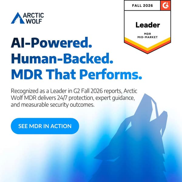 Arctic Wolf LinkedIn ad: MDR shouldn't be complicated. Arctic Wolf delivers 98% ease of doing business—the highest rated in G2's 2026 report.
