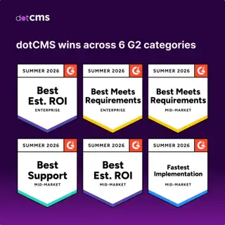dotCMS Meta ad: dotCMS earned six G2 badges across Enterprise and Mid-Market