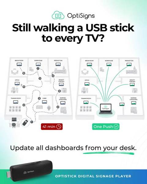 OptiSigns Meta ad: Turn any TV into a professional digital sign in minutes