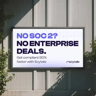 Scytale Meta ad: No compliance = no deals. But getting SOC 2 shouldn't pause your roadmap. Scytale gets you compliant 90% faster with expert guidance and automation, so you can scale without the slowdown.