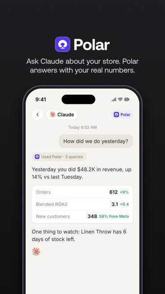 Polar Analytics Meta ad: Your store data, inside Claude and ChatGPT