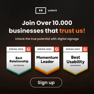 Yodeck Meta ad: Top-Rated. Team-Trusted.
