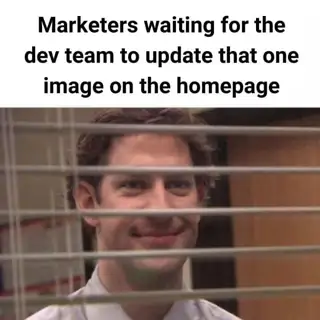dotCMS Reddit ad: It’s not that we don’t love this guy breathing down our necks. But sometimes marketing should be able to update the website themselves. Get a CMS that developers and marketers both love.